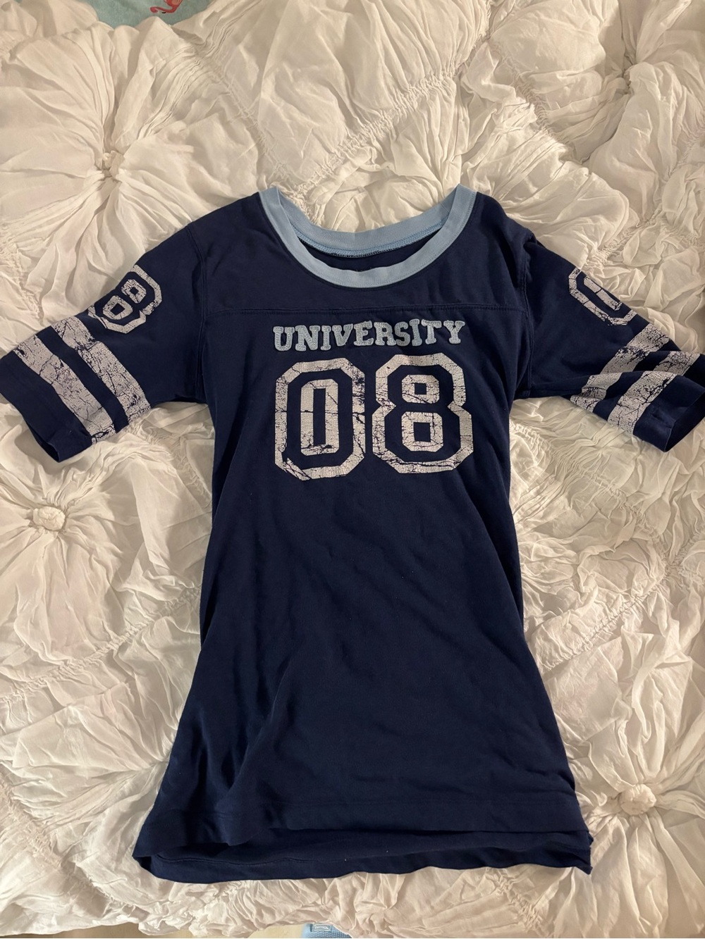 No Boundaries Navy Blue 'University 08' Graphic Tee with Light Blue Trim